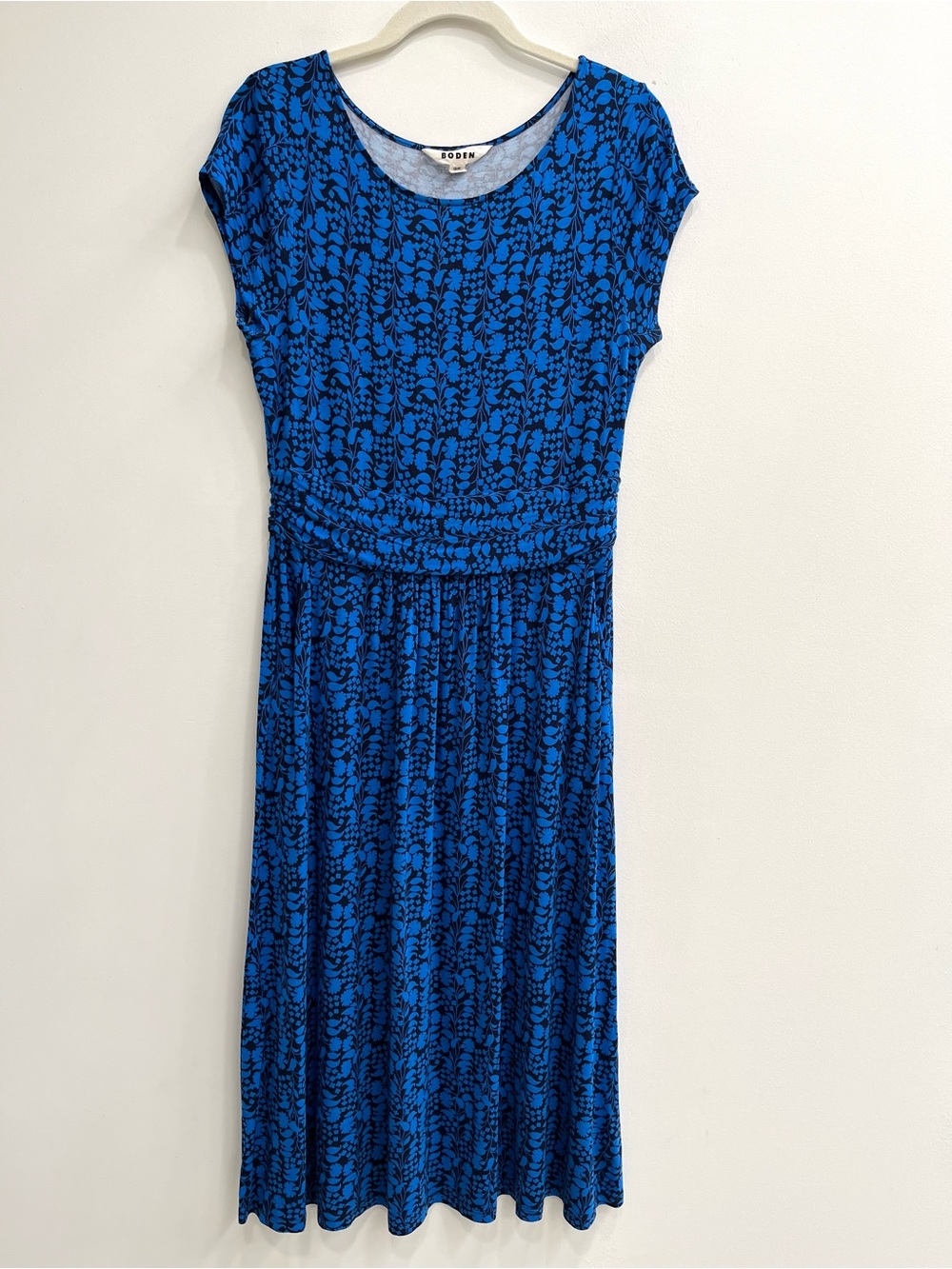 Boden Blue Amelie stretch Jersey knit Midi Dress pockets cap sleeves 8 petite